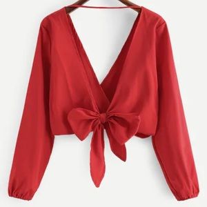 RED LOW CUT TIE TOP